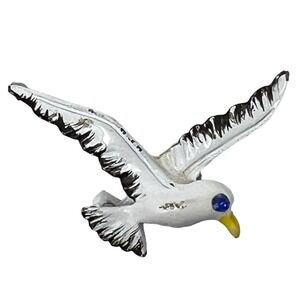 Vintage Gerrys Seagull‎ Brooch White Enamel Blue Crystal Eye Pin